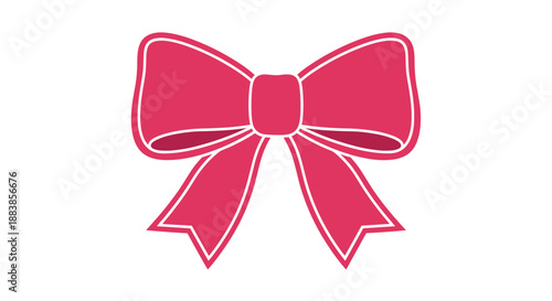 Pink bow applique design isolated on white background, featuring a symmetrical ribbon with detailed edges