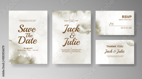 Set of Wedding invitation with abstract splash watercolor