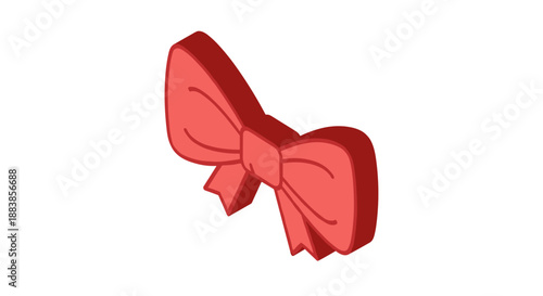 Red bow applique with intricate folds isolated on a clean white background, showcasing elegant design and smooth texture in a minimalist composition