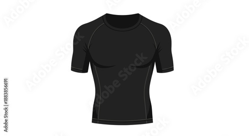 Black compression shirt viewed from the top, isolated on a white background, showcasing sleek design and athletic fit