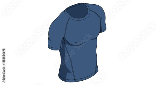 Blue compression top in detailed illustration, isolated on white background, showcasing athletic design and smooth contours