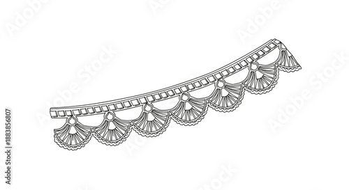 Intricate crochet edge design isolated on a white background, showcasing delicate scalloped patterns and fine craftsmanship