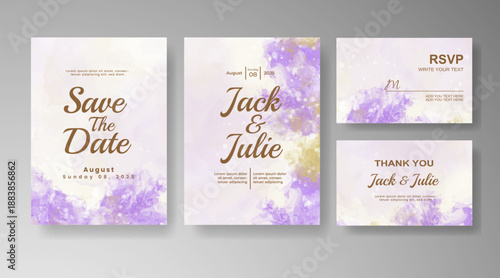 Set of Wedding invitation with abstract splash watercolor