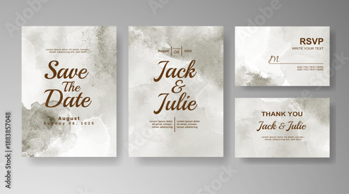 Set of Wedding invitation with abstract splash watercolor