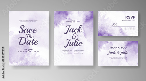 Set of Wedding invitation with abstract splash watercolor