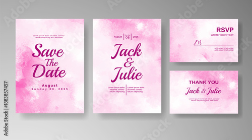 Set of Wedding invitation with abstract splash watercolor