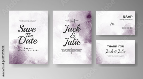 Set of Wedding invitation with abstract splash watercolor