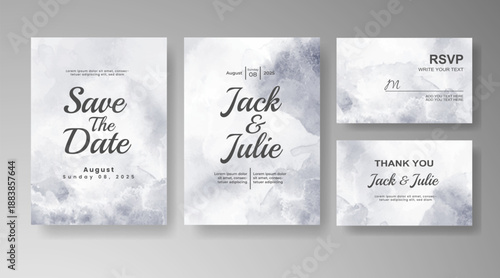 Set of Wedding invitation with abstract splash watercolor
