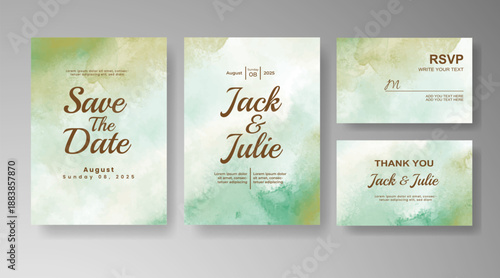 Set of Wedding invitation with abstract splash watercolor