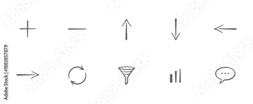 variable stroke outline ui action icons set with add remove arrows refresh filter sort chat