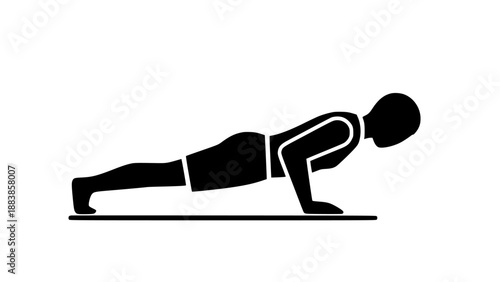 Silhouette of man doing push up exercise in black on white background with outline