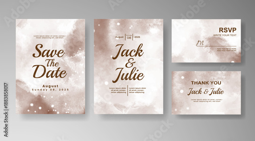 Set of Wedding invitation with abstract splash watercolor