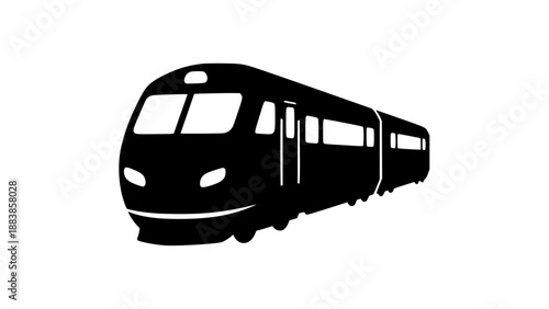 Silhouette of a modern train traveling on a white background at night