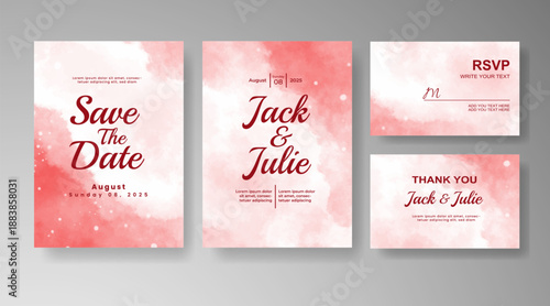 Set of Wedding invitation with abstract splash watercolor