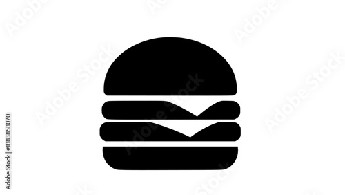 Minimalist black silhouette of a double cheeseburger with cheese bun and lettuce on a clean white background graphic