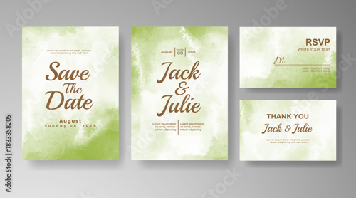 Set of Wedding invitation with abstract splash watercolor