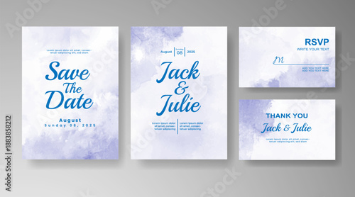 Set of Wedding invitation with abstract splash watercolor