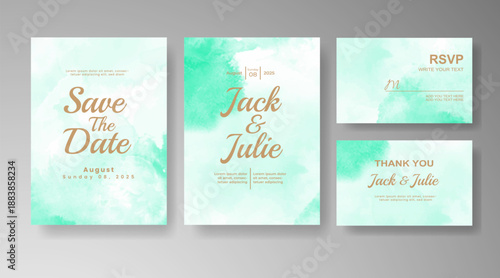 Set of Wedding invitation with abstract splash watercolor