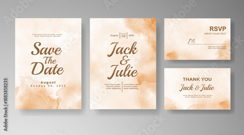 Set of Wedding invitation with abstract splash watercolor