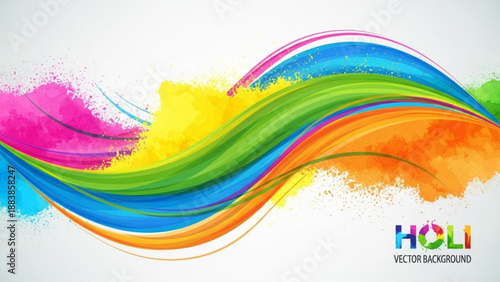 Vibrant Holi powder splashes and colorful waves abstract background design for festival celebrations and Indian culture events