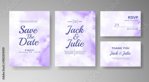 Set of Wedding invitation with abstract splash watercolor