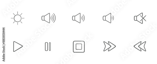 variable stroke outline ui icons for brightness sound volume playback and media controls