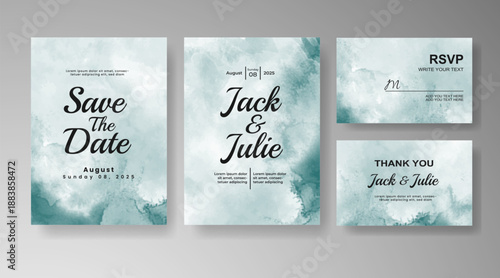 Set of Wedding invitation with abstract splash watercolor