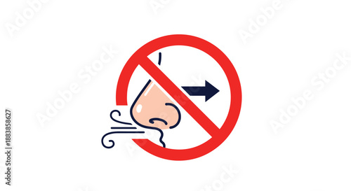 Prohibition sign icon with a nose smelling a bad odor crossed out, indicating no foul smells or a pleasant aroma area.
