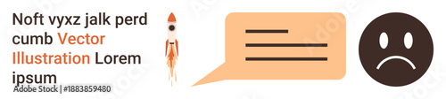 Emotional expression, communication, feedback, social interaction, online messaging, and digital platforms. Sad face emotion alongside speech bubble with abstract text. Emotional expression