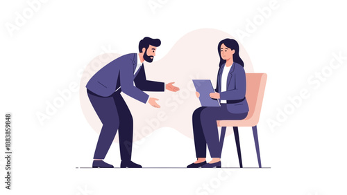 Business meeting, job interview, discussion, collaboration, business people illustration