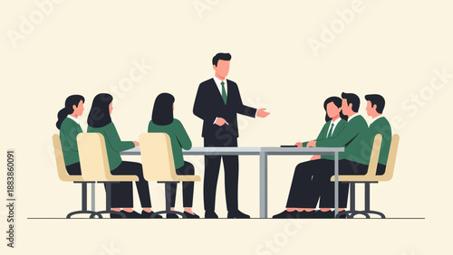 Business meeting, team discussion, presentation, office teamwork, collaboration, strategy