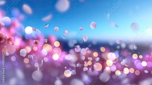 Delicate Cherry Blossom Petals Floating with Soft Bokeh Background in Vibrant Colors