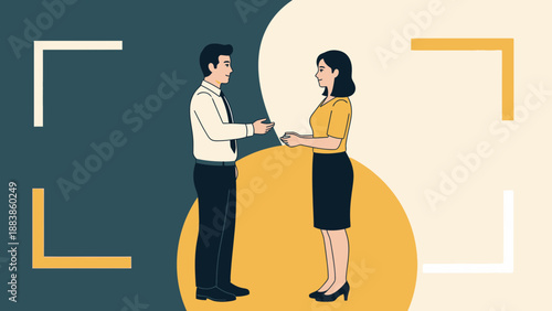 Business partners shaking hands in agreement, yin yang concept