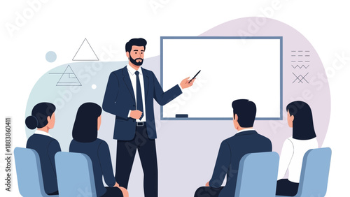 Business Presentation: Speaker Teaching Audience at Whiteboard Meeting