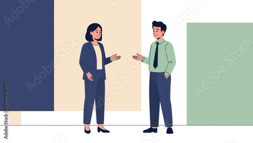 Business professionals discussing ideas, casual meeting, vector illustration