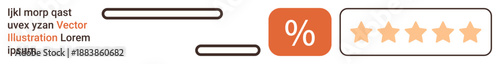 Reviews, customer feedback, ratings, user experience, product evaluation, customer satisfaction. Percentage symbol next to a five-star rating box with text lines. Reviews and customer feedback