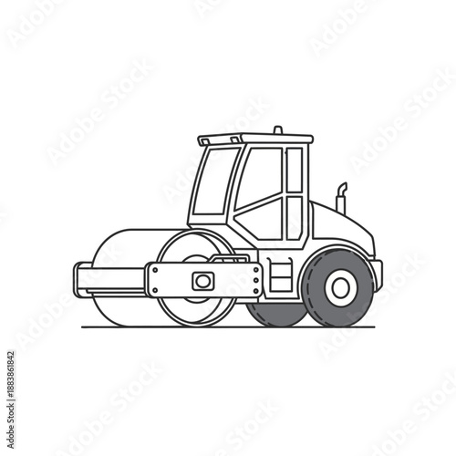 Heavy Construction Road Roller Icon - Outline Vector Illustration of Compactor Machinery for Asphalt Paving, Groundwork, and Civil Engineering Projects