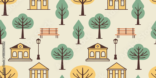 Seamless Education Background Pattern with Abstract University Campus Elements, Academic Learning Concept, Clean Modern Vector Design