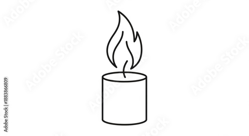 Simple line drawing of a burning candle with flame on top symbolizing warmth and light