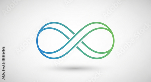 Gradient infinity symbol with blue and green curves on white background with shadow