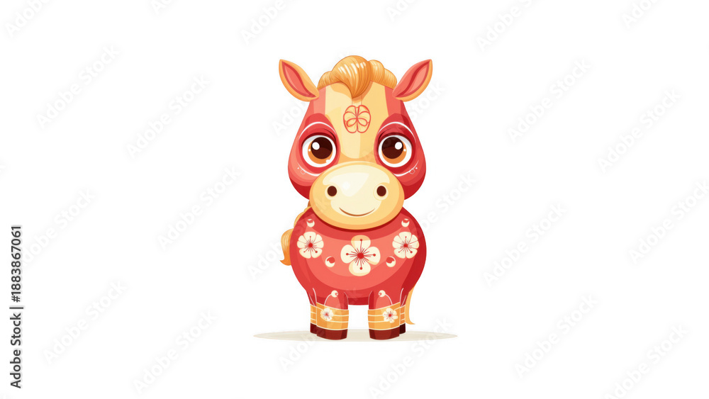 Obraz premium Adorable horse figure in red with floral designs, AI, PNG