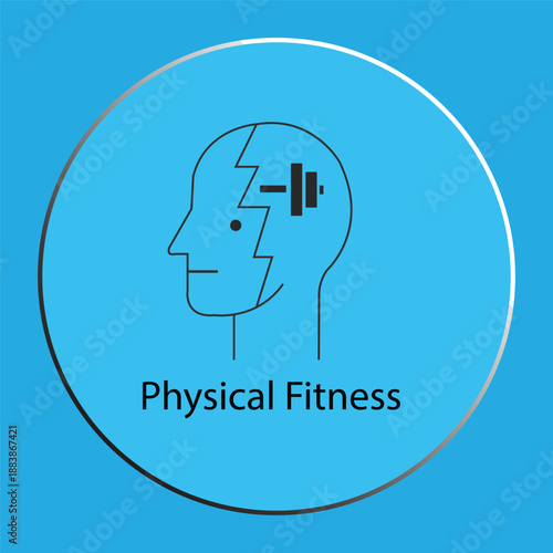 Minimalist Human Head Icon with Dumbbell Symbol and Physical Fitness Text
