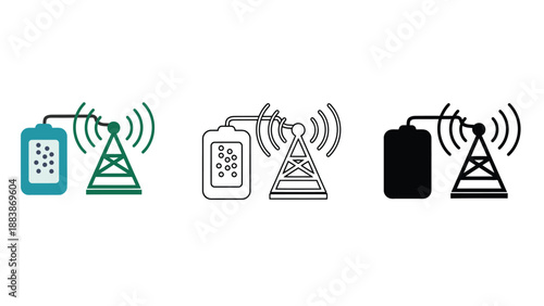 A set of icons depicting mobile phones and cell towers in different colors