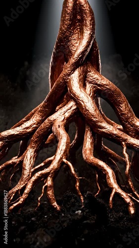 Wallpaper Mural Abstract Copper Roots Growing From Earth Under Spotlight in Dark Environment Torontodigital.ca
