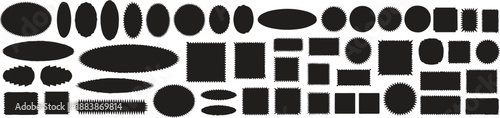 Black scalloped frames. Geometric shapes stickers with zigzag wavy edge. Set of frames with zigzag edge, scallop edge shapes. Vector illustration