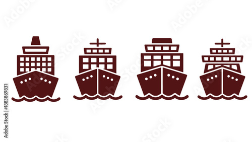Four cargo ships sailing on the ocean with a white background
