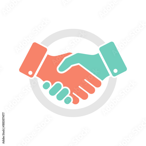 Illustration of a handshake symbolizing agreement, partnership, and successful cooperation between two individuals within a circular frame