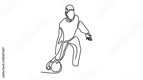continuous line animation of bowling player throw ball into lane to hit the pin