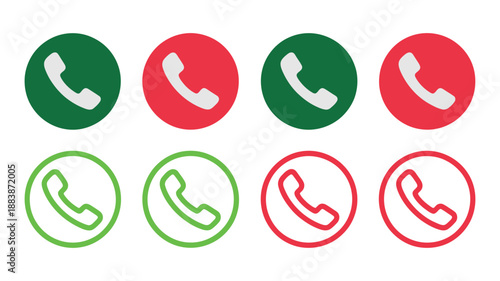 Answer and Decline Phone Call Buttons Red and Green Button Icon, Answer or Decline Vector, Mobile Call Interface Symbols on White Background.