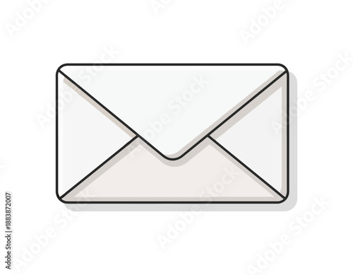Flat white envelope icon with shadow on a white background, a symbol of communication, mail, letters, correspondence, and messages sent and received online or offline